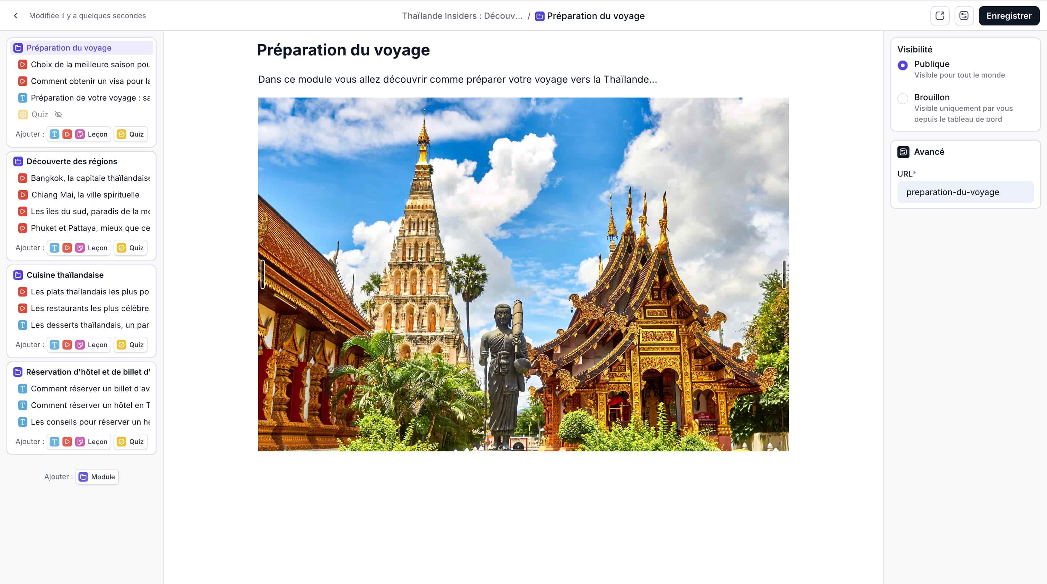 Module d'une formation pour la Thaïlande sur dashboard de Peachie io