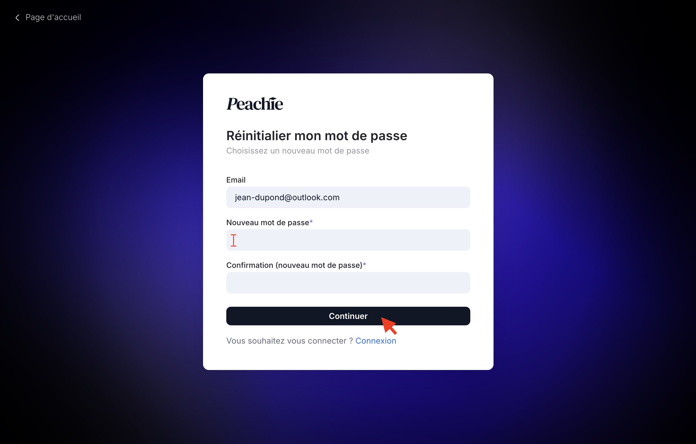 réinitialiser son mot de passe sur Peachie