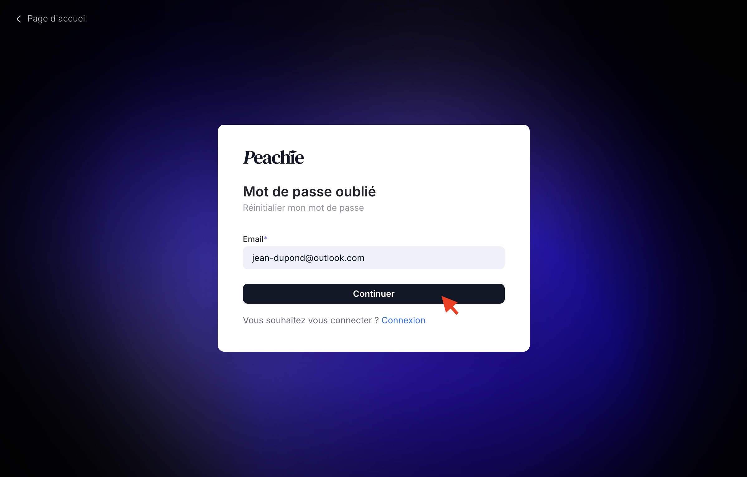 réinitialiser son mot de passe peachie io